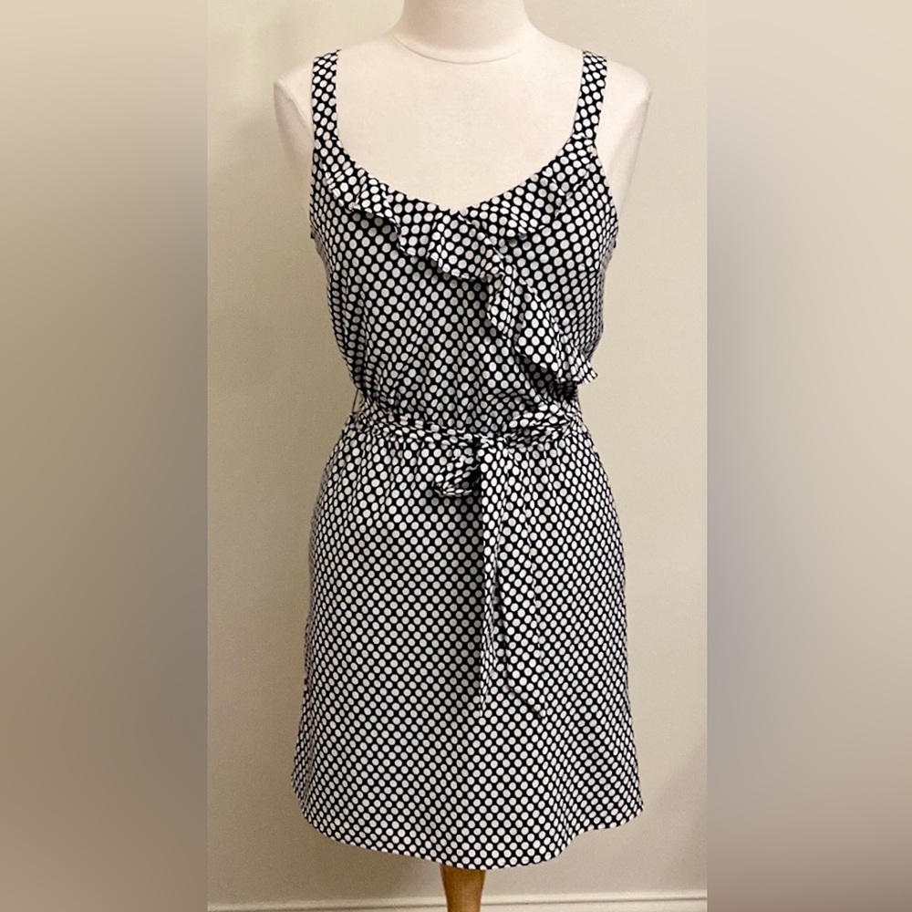 White House Black Market Black White Retro Polka Dot SZ XS Elegant Ruffle Dress - Picture 1 of 11